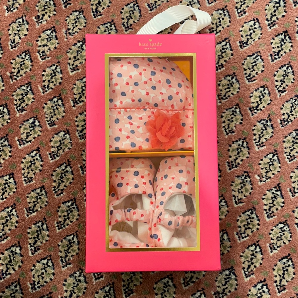 Kate Spade baby cap and shoe set